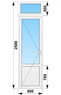 Входные уличные одностворчатые двери с импостом 800x2500